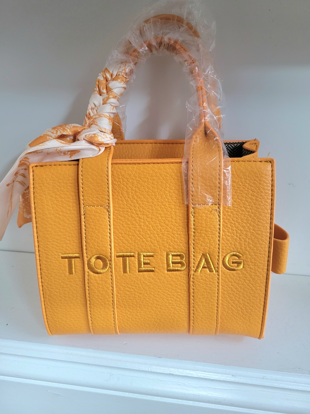 totes Bright Yellow Embossed Tote with Scarf Accent